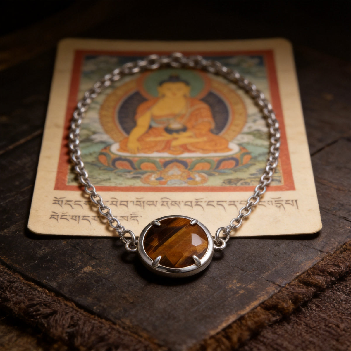 Kailash Way Jade Tiger's Eye Luck Prosperity Harmony Necklace front view with pendant