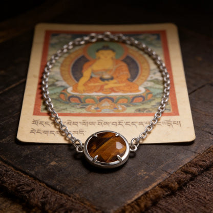 Kailash Way Jade Tiger's Eye Luck Prosperity Harmony Necklace front view with pendant