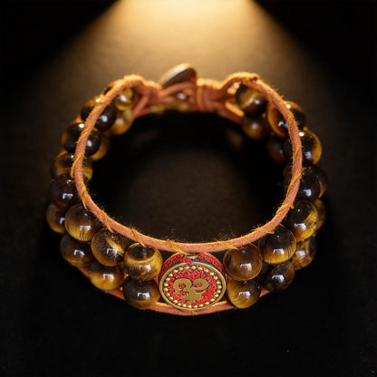 Kailash Way Tiger's Eye Om Strength Courage Protection Bracelet front view