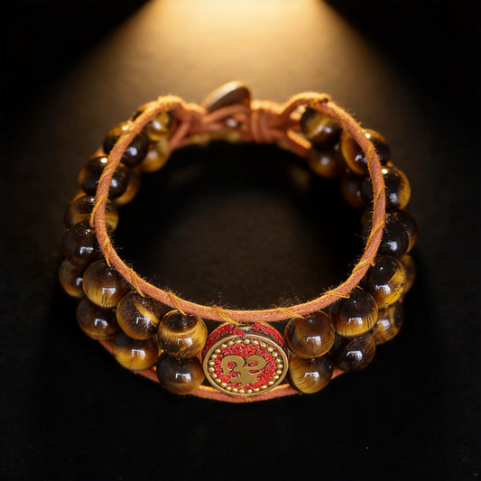 Kailash Way Tiger's Eye Om Strength Courage Protection Bracelet front view
