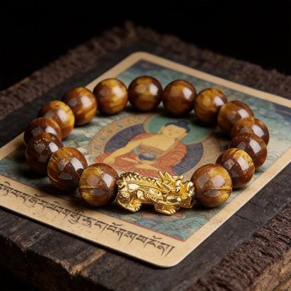 Kailash Way Tiger's Eye Pixiu Wealth Fortune Bracelet front view