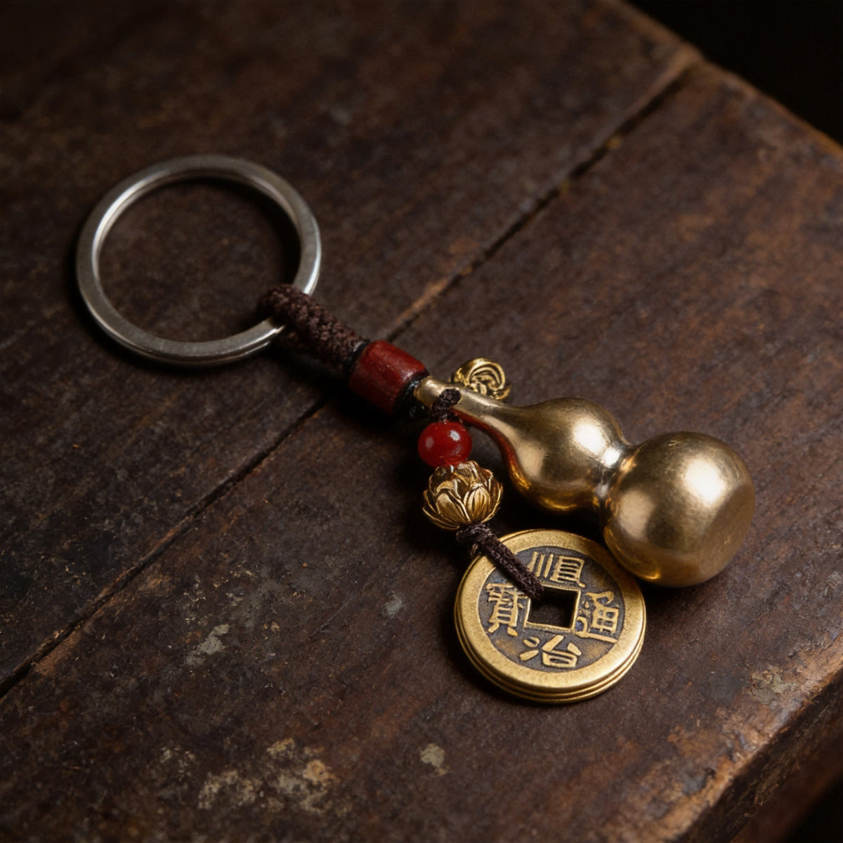 Kailash Way Brass Gourd Prosperity Protection Keychain front view