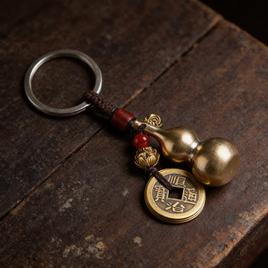 Kailash Way Brass Gourd Prosperity Protection Keychain front view