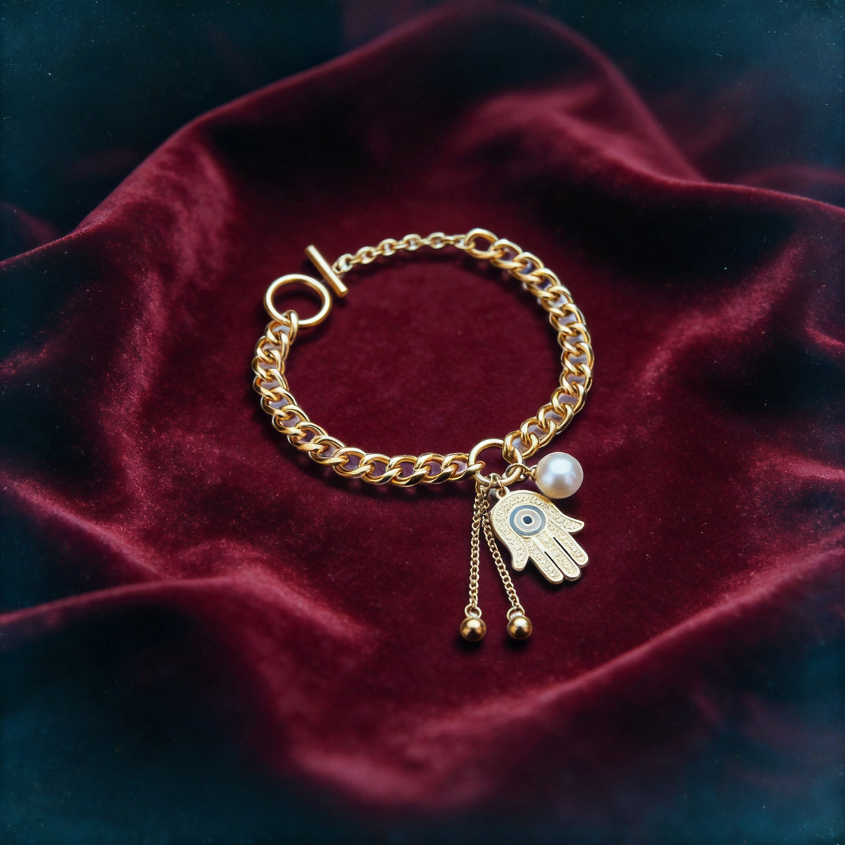 Kailash Way Gold Hamsa Protection Luck Bracelet front view