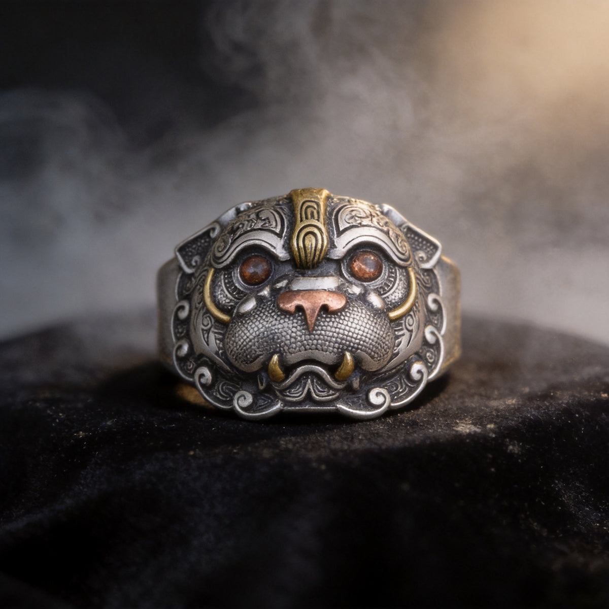 Kailash Way Adjustable Pixiu Prosperity Wealth Attraction Ring front view with stone setting