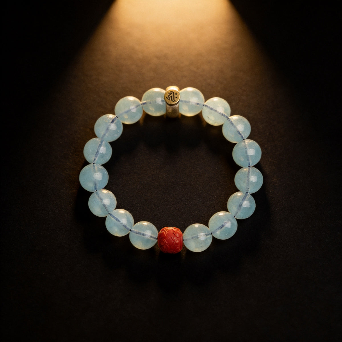Kailash Way Aquamarine Buddha Protection Travel Bracelet front view