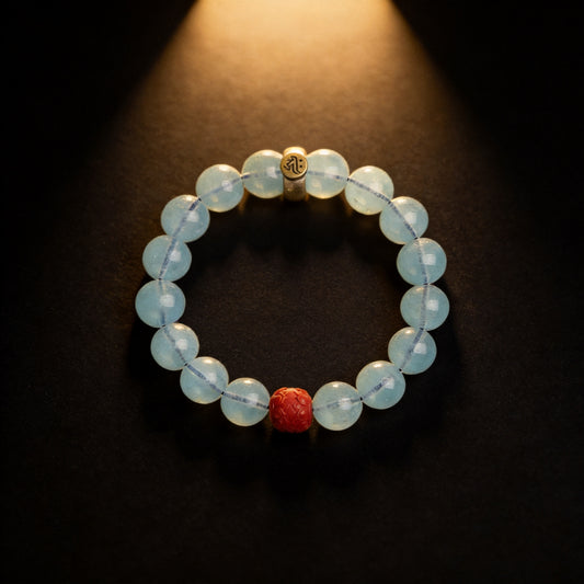 Kailash Way Aquamarine Buddha Protection Travel Bracelet front view