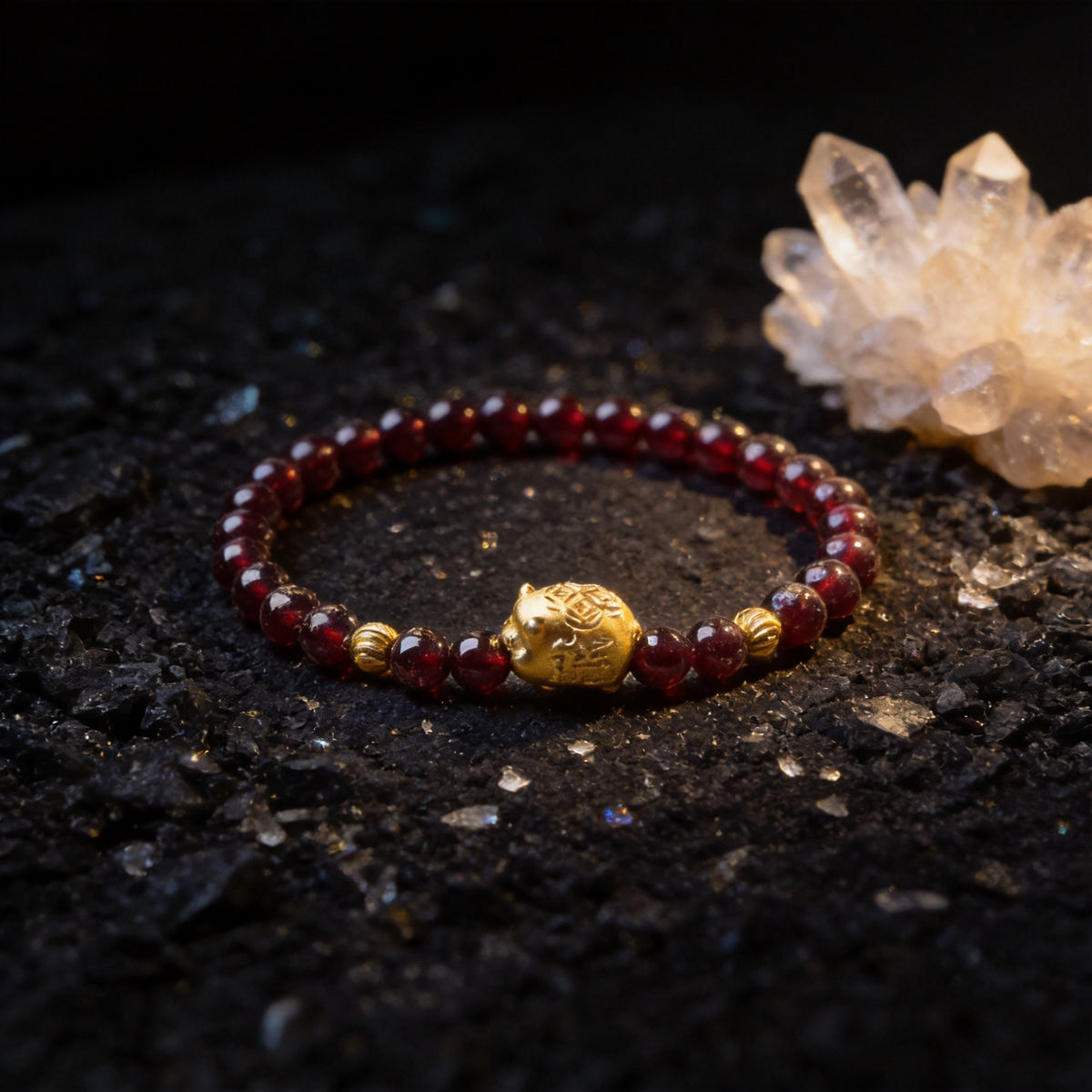 Kailash Way Garnet Lucky Pig Prosperity Fortune Bracelet front view