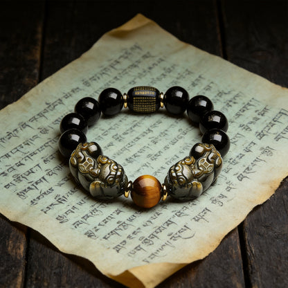 Kailash Way Gold Obsidian Pi Yao Wealth Protection Bracelet front view