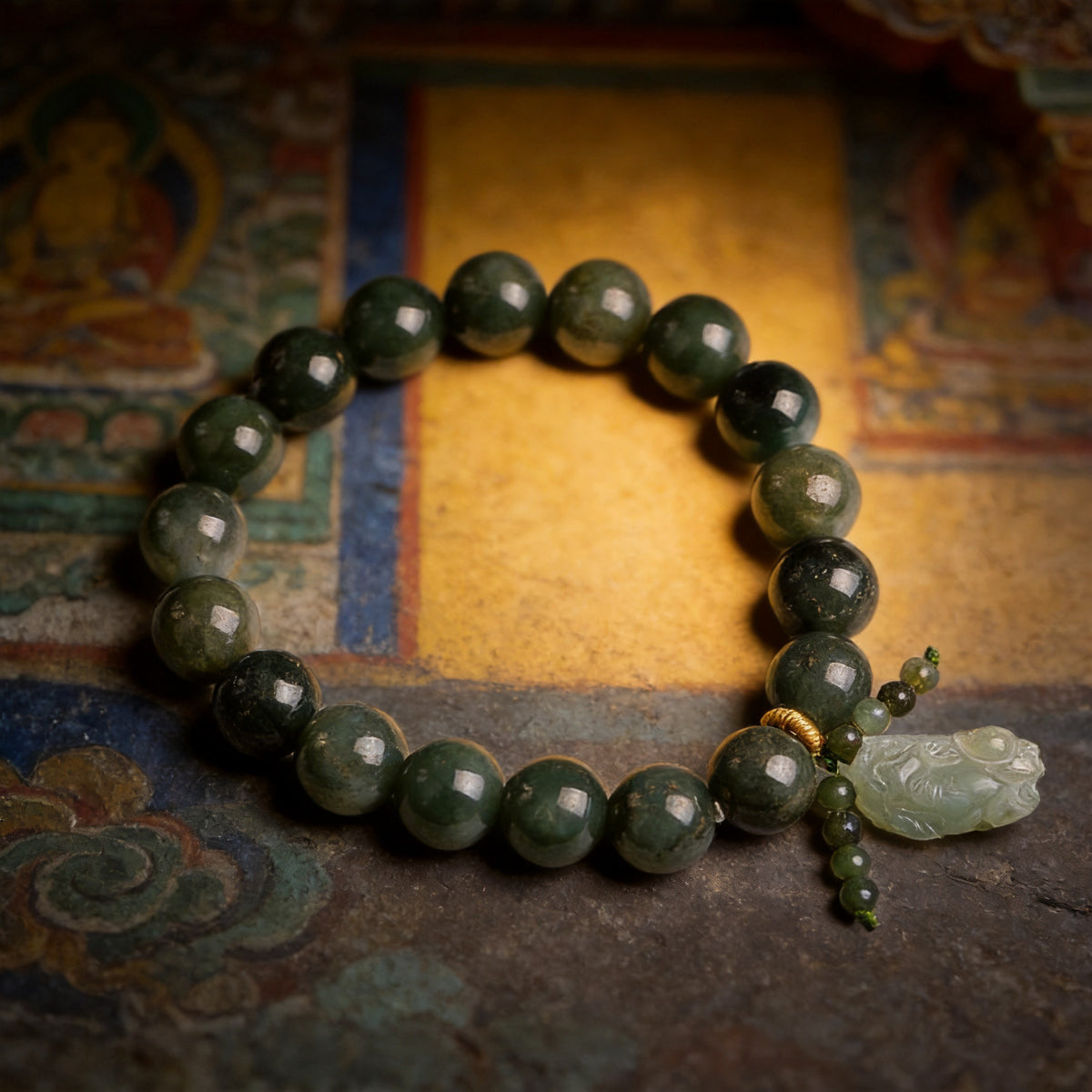 Kailash Way Green Jade Pixiu Wealth Abundance Bracelet front view