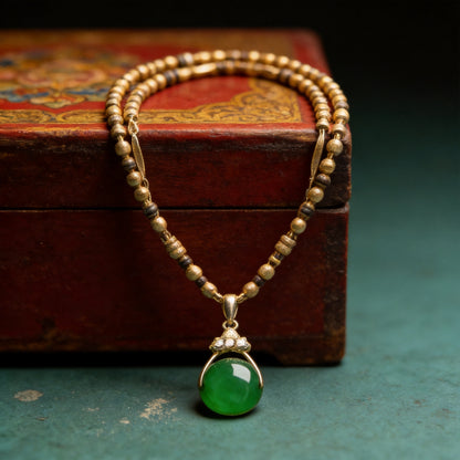 Kailash Way Green Jade Wealth Harmony Prosperity Necklace front view with pendant