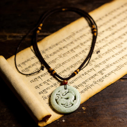 Kailash Way Jade Dragon Prosperity Protection Necklace front view with pendant