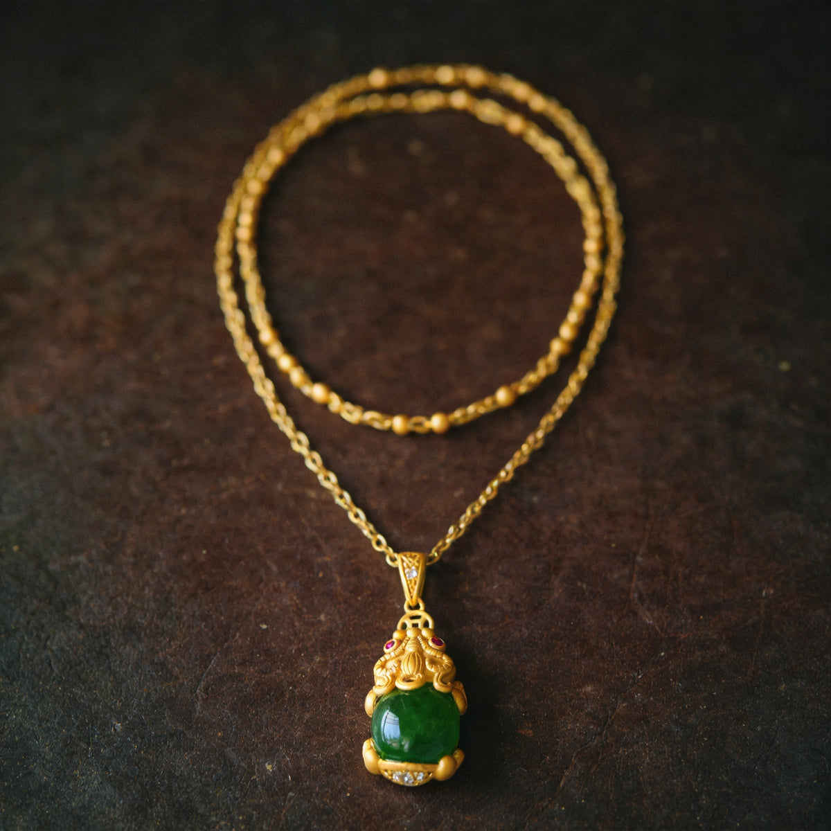 Kailash Way Jade Pixiu Abundance Wealth Necklace front view with pendant