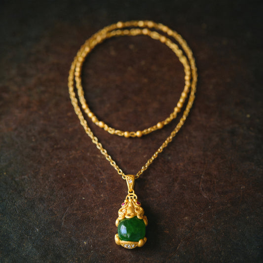 Kailash Way Jade Pixiu Abundance Wealth Necklace front view with pendant