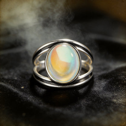 Kailash Way Moonstone Serenity Balance Energy Ring front view with stone setting