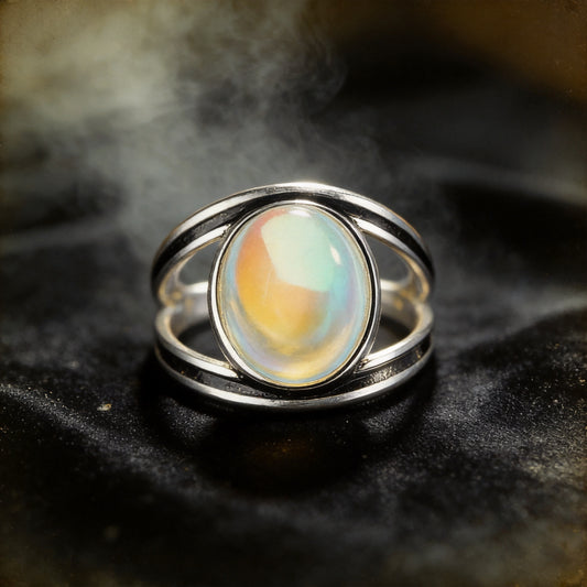 Kailash Way Moonstone Serenity Balance Energy Ring front view with stone setting