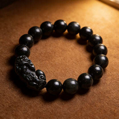 Kailash Way Obsidian Pixiu Wealth Protection Charm Bracelet front view