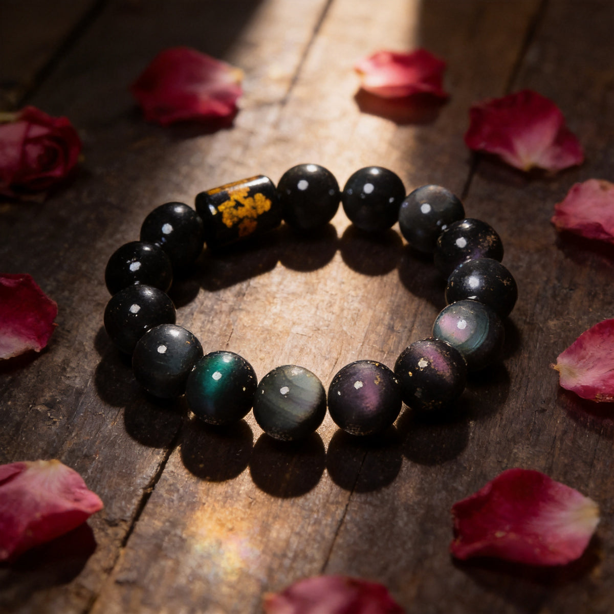 Kailash Way Rainbow Obsidian Shield Positivity Bracelet front view