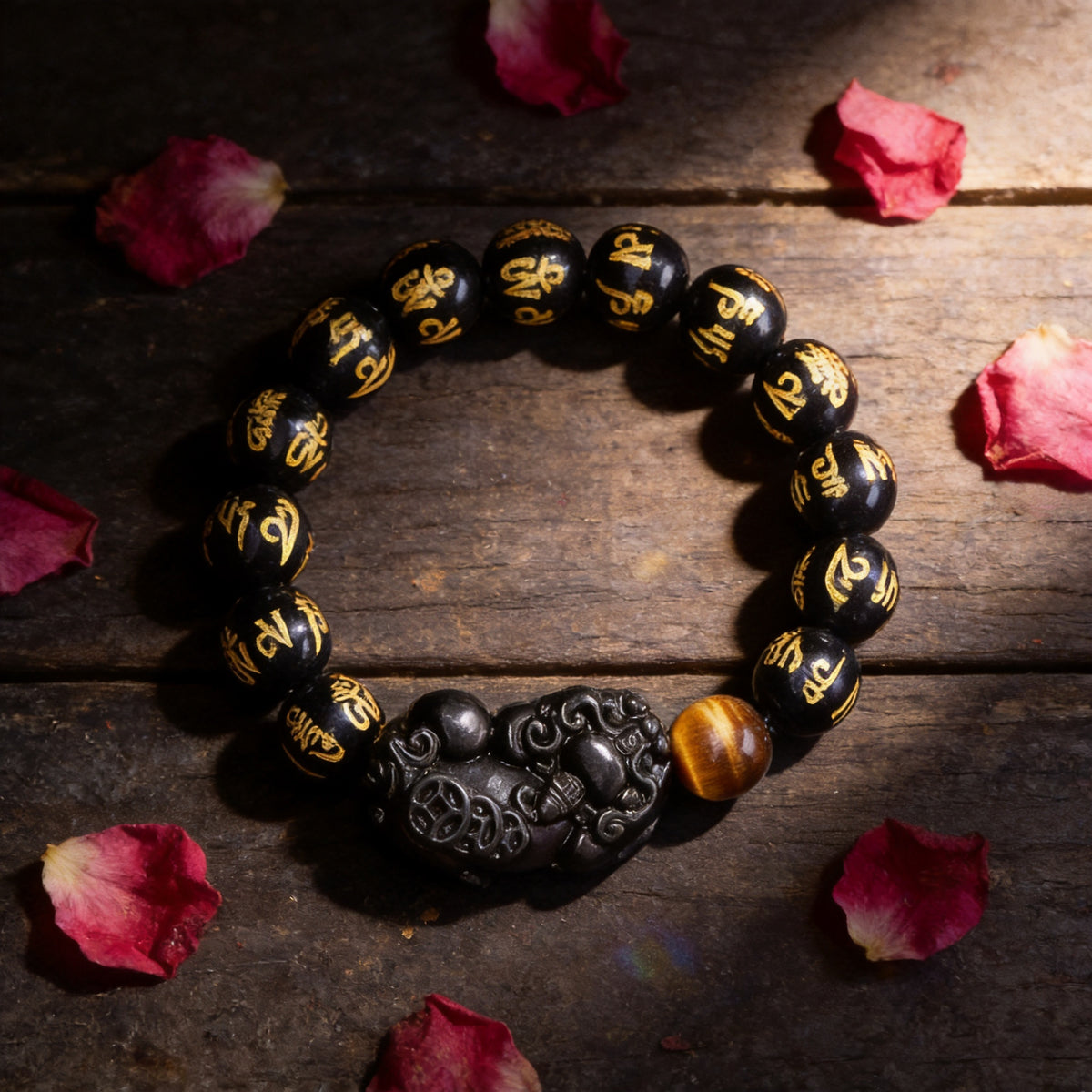 Kailash Way Obsidian Pixiu Wealth Protection Bracelet front view