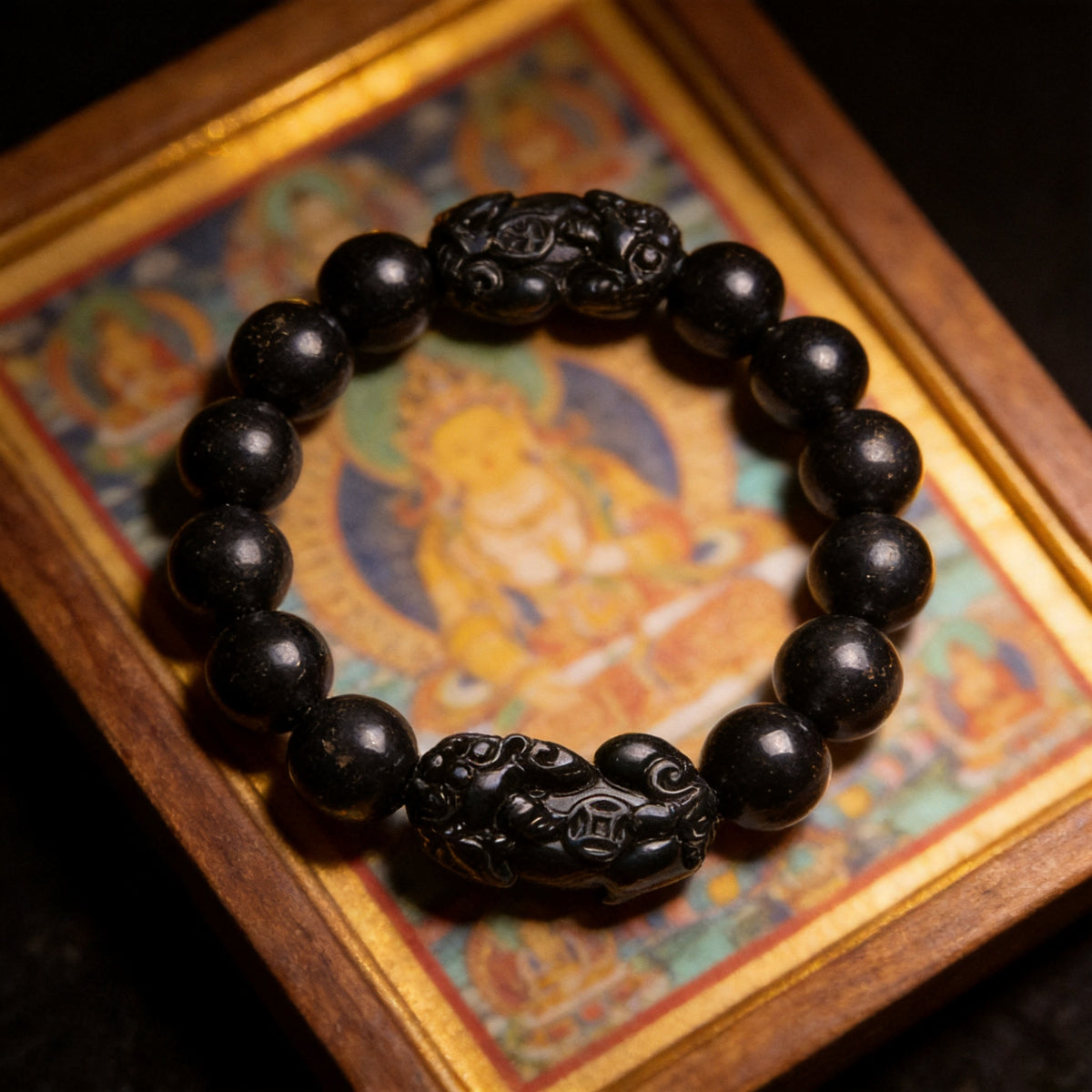 Kailash Way Obsidian Pi Yao Wealth Attraction Charm Bracelet front view