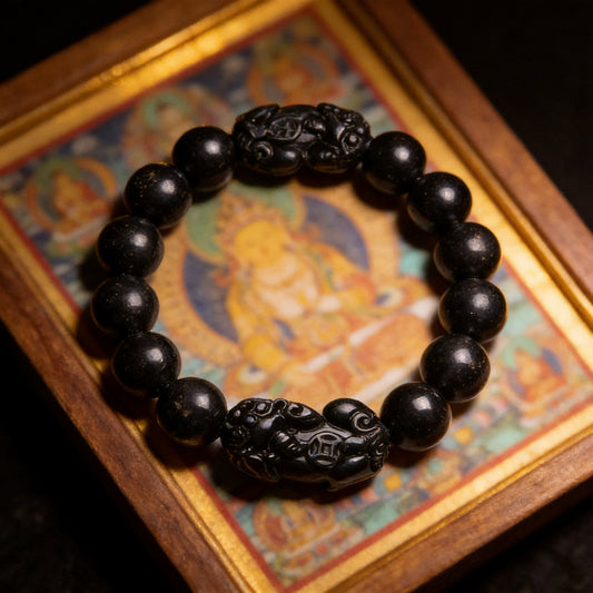 Kailash Way Obsidian Pi Yao Wealth Attraction Charm Bracelet front view