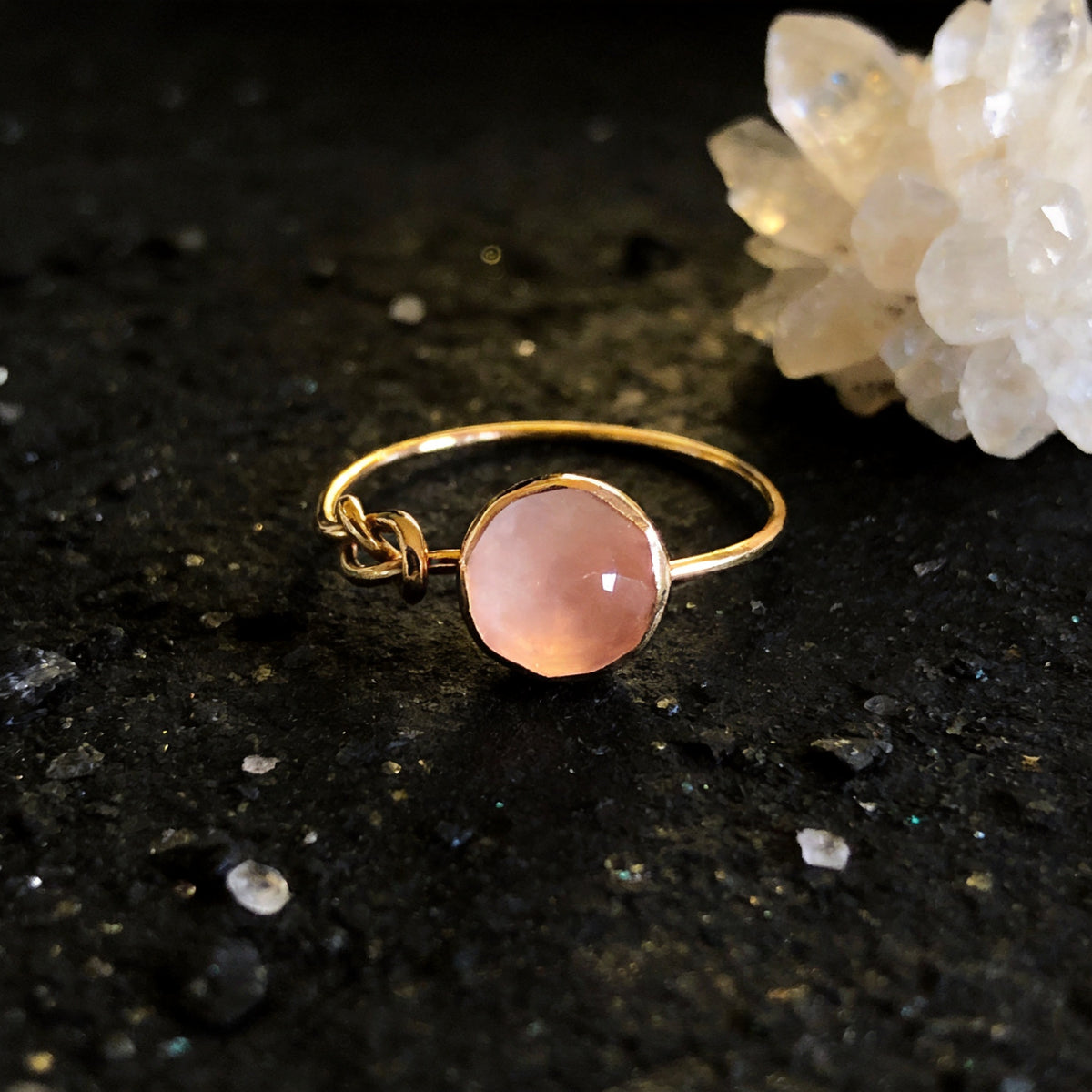 Kailash Way Pink Opal Infinity Hope Emotional Healing Ring front view with stone setting