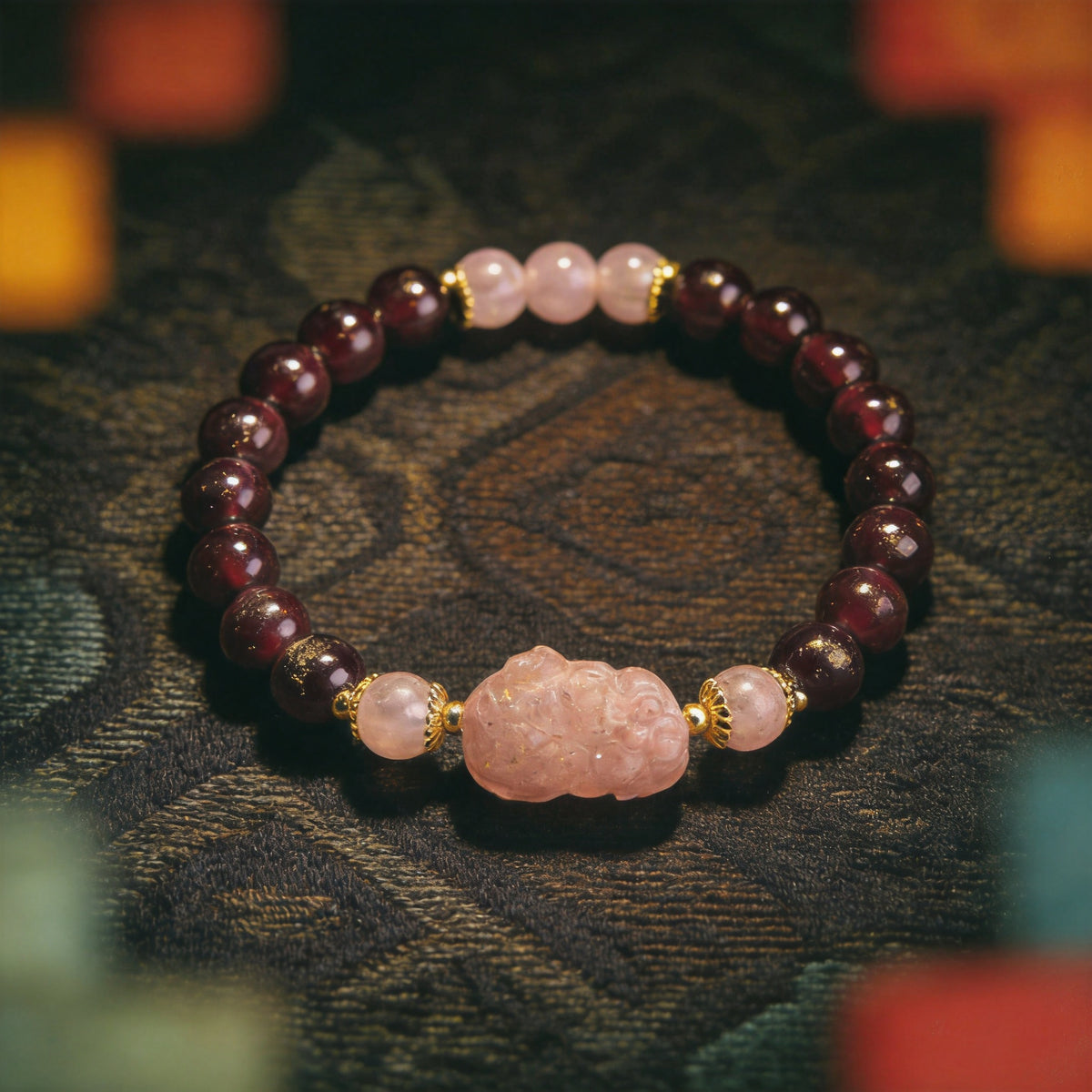 Kailash Way Rose Quartz Pixiu Love Vitality Harmony Bracelet front view