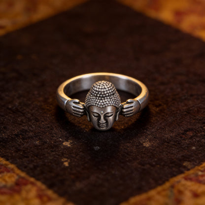 Kailash Way Shakyamuni Buddha Positivity Protection Ring front view with stone setting