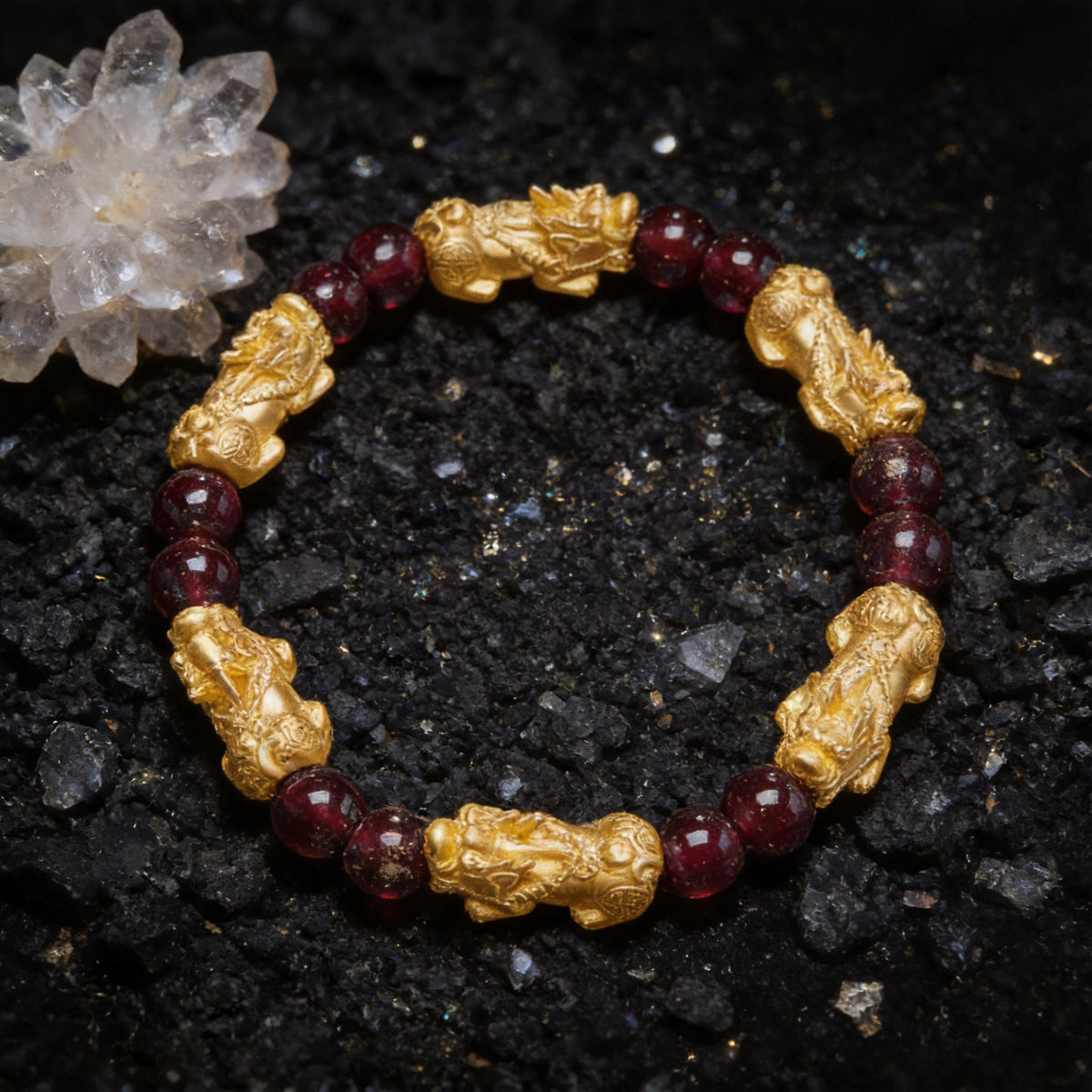 Kailash Way Garnet Pixiu Abundance Wealth Bracelet front view