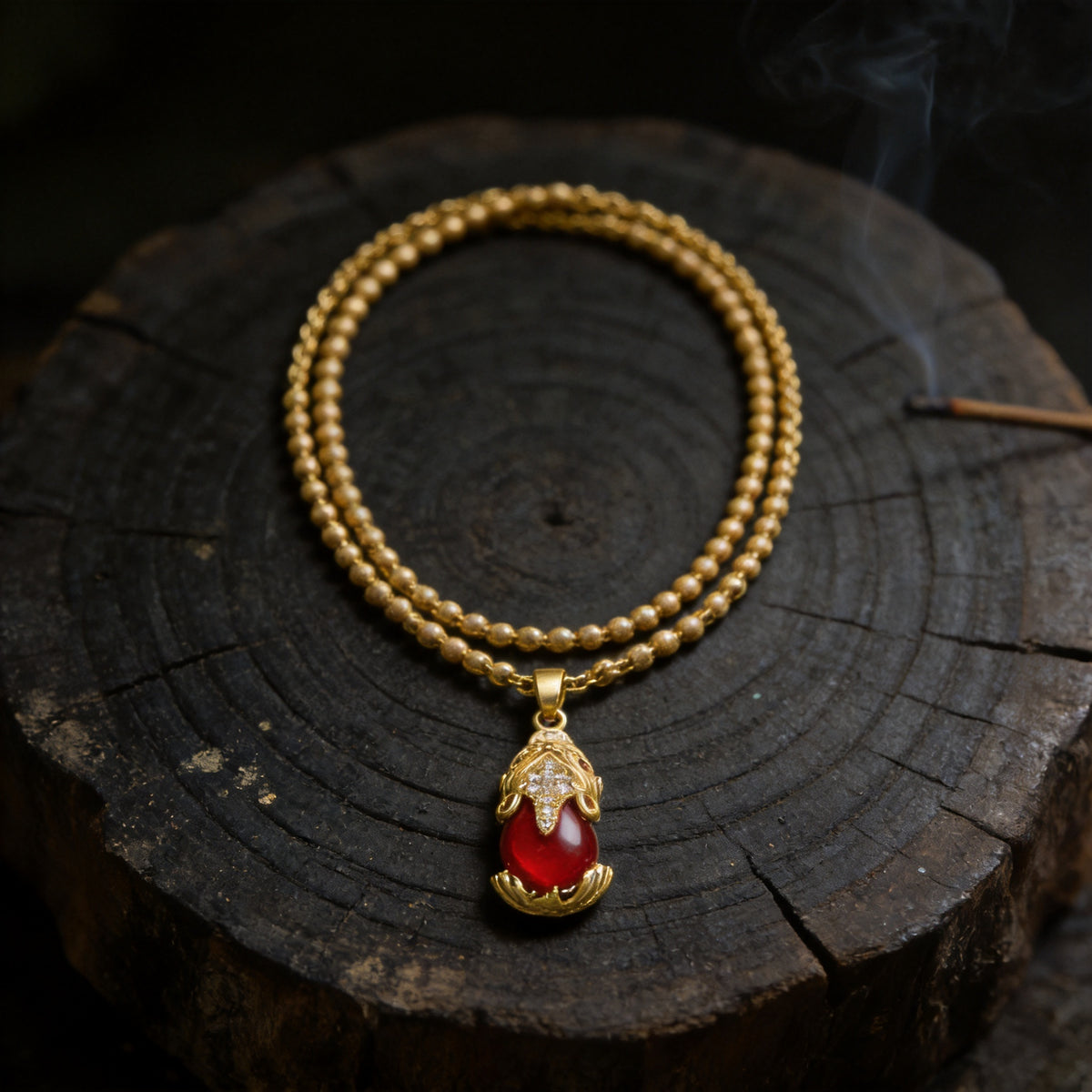 Kailash Way Garnet Pixiu Wealth Manifestation Necklace front view with pendant