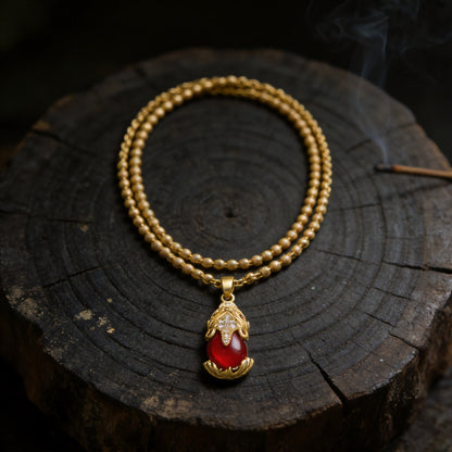 Kailash Way Garnet Pixiu Wealth Manifestation Necklace front view with pendant
