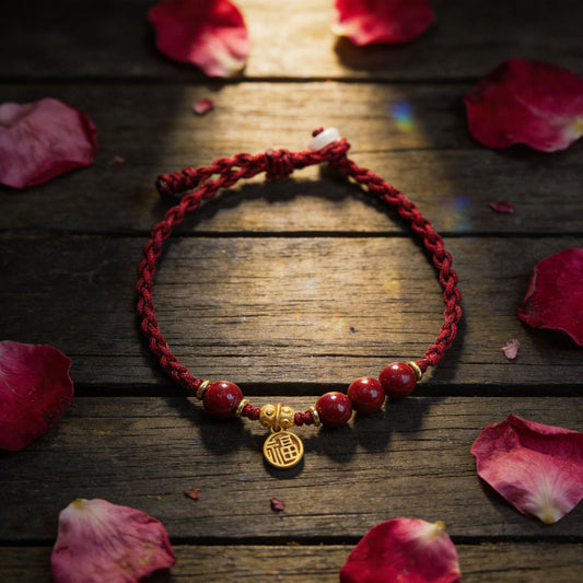 Kailash Way Red Rope Cinnabar Prosperity Luck Charm Bracelet front view