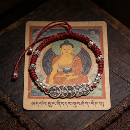 Kailash Way Red Rope Five Emperor Wealth Feng Shui Bracelet front view