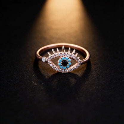 Kailash Way Rosegold Evil Eye Luck Protection Ring front view with stone setting