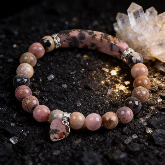Kailash Way Rhodochrosite Heart Chakra Healing Love Bracelet front view