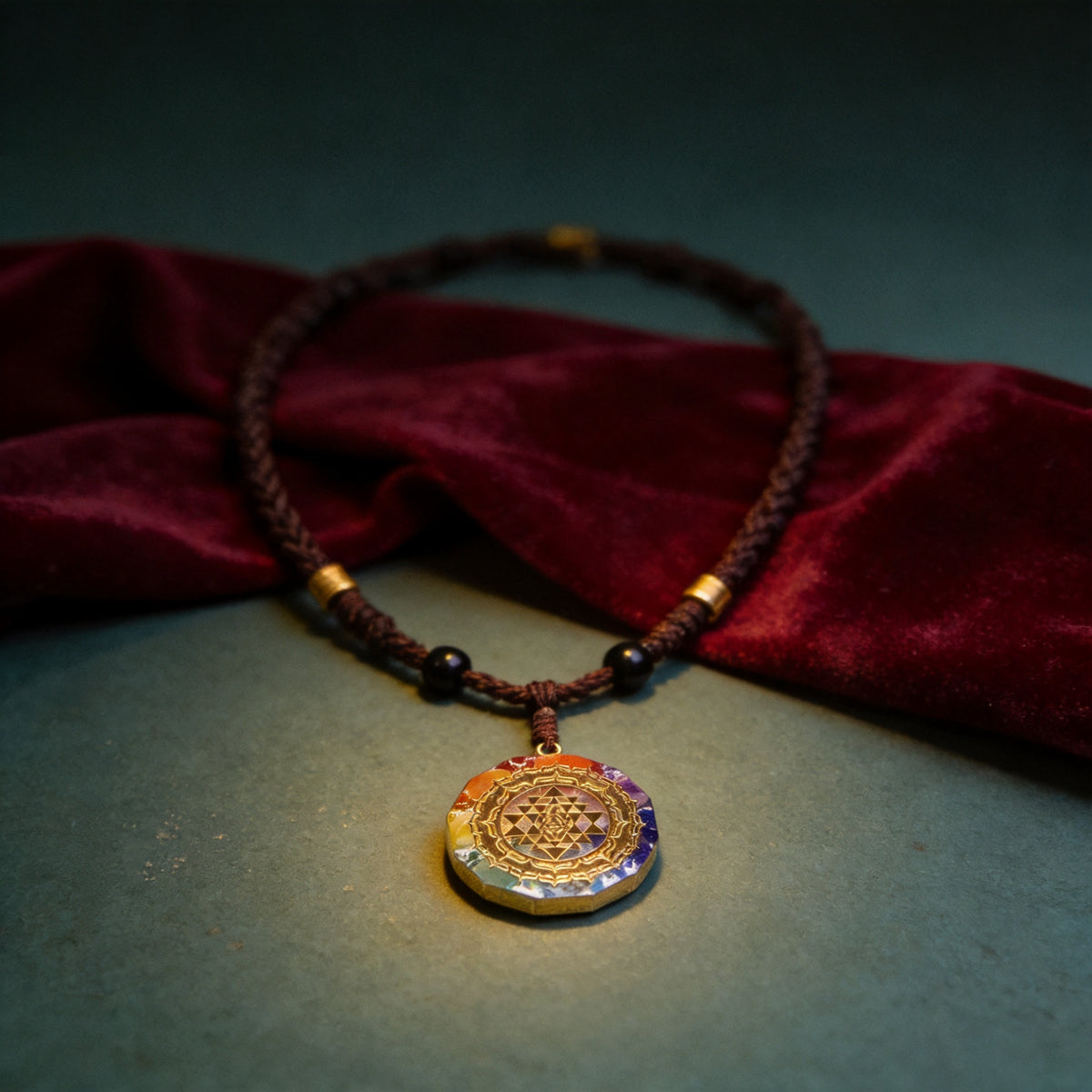 Kailash Way Orgone Energy Sri Yantra Balance Necklace front view with pendant