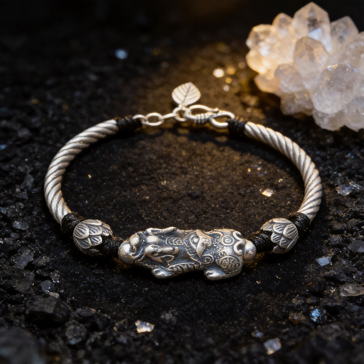 Kailash Way Silver Pixiu Prosperity Wealth Bangle front view