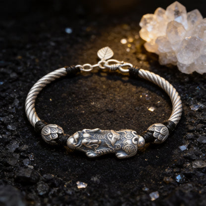Kailash Way Silver Pixiu Prosperity Wealth Bangle front view