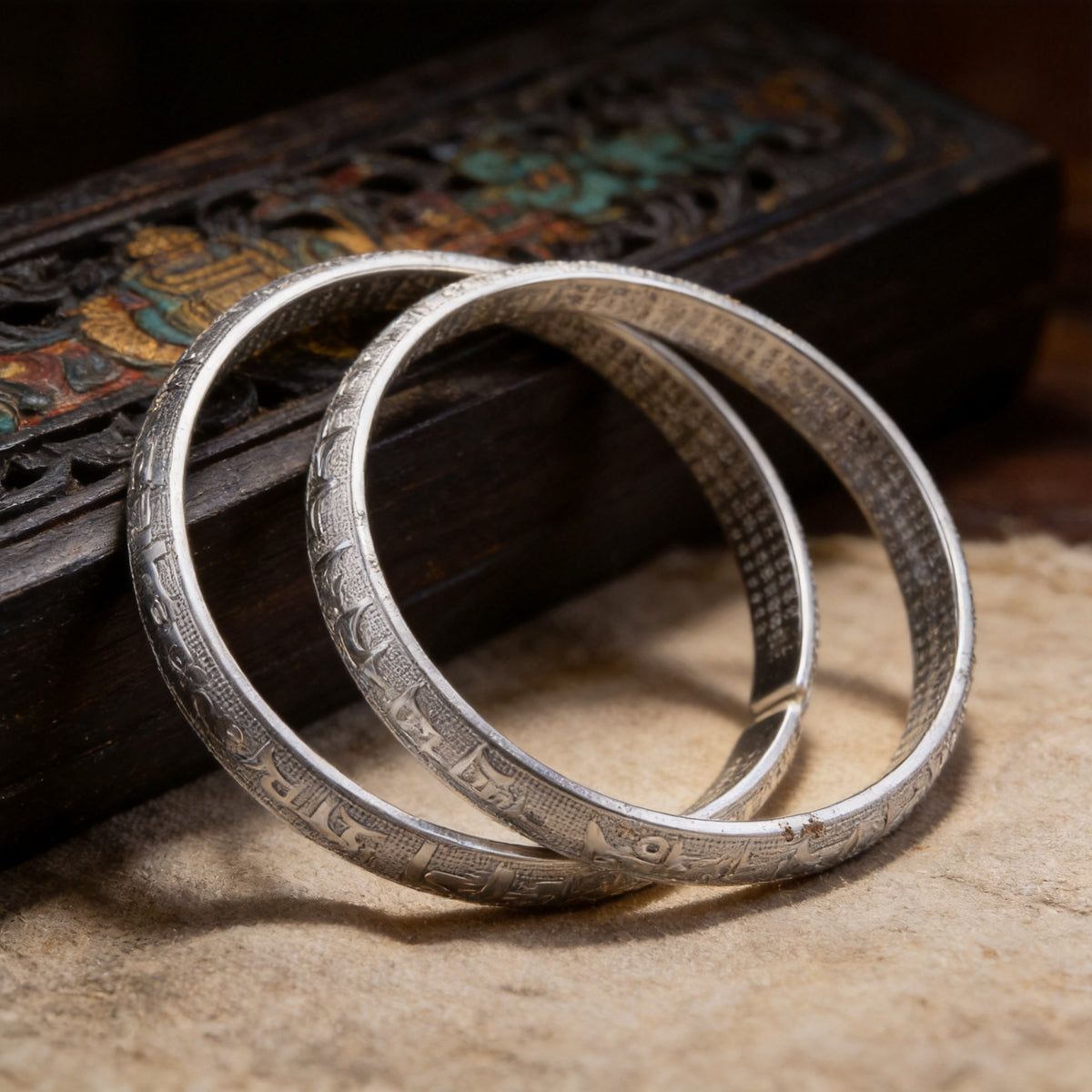 Kailash Way Copper Six Words Mantra Harmony Bangle front view