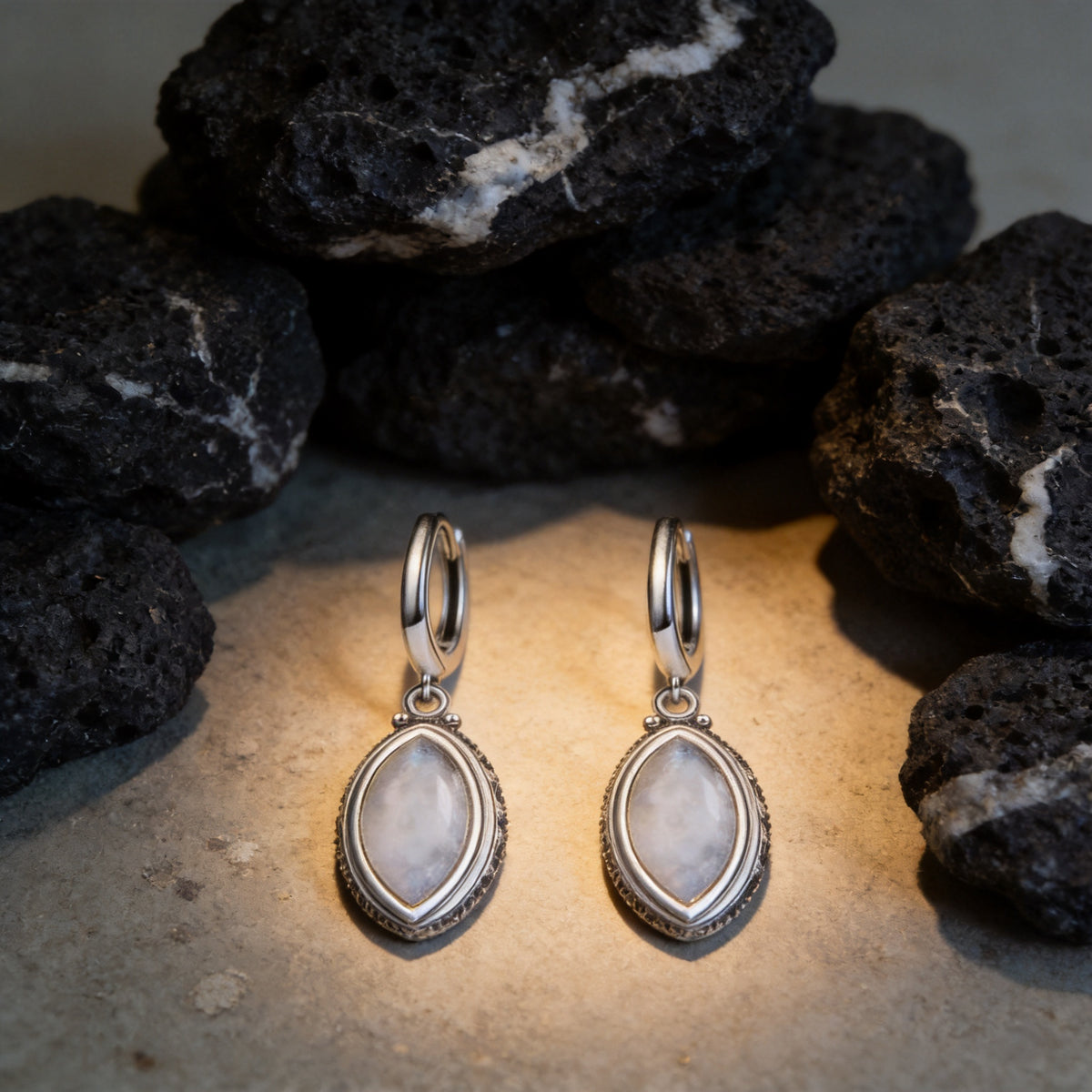 Kailash Way Sterling Silver Moonstone Calm Intuition Earrings front view