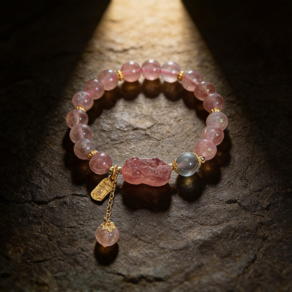 Kailash Way Strawberry Crystal Pixiu Abundance Prosperity Bracelet front view