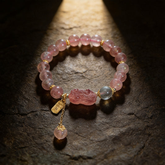 Kailash Way Strawberry Crystal Pixiu Abundance Prosperity Bracelet front view