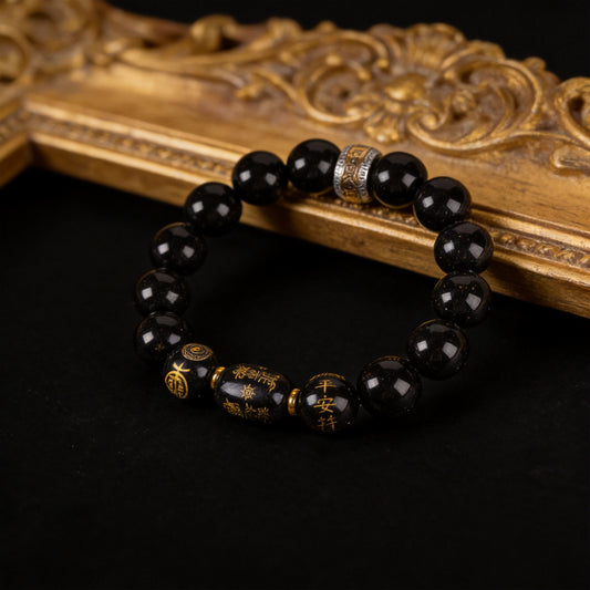 Kailash Way Obsidian Tai Sui Luck Protection Bracelet front view