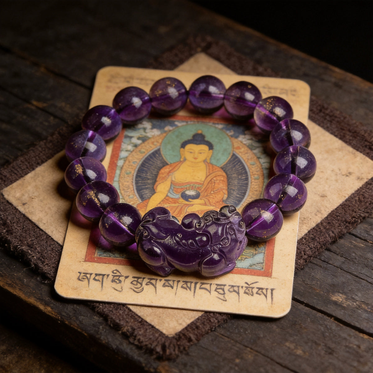 Kailash Way Amethyst Pixiu Clarity Wealth Bracelet front view
