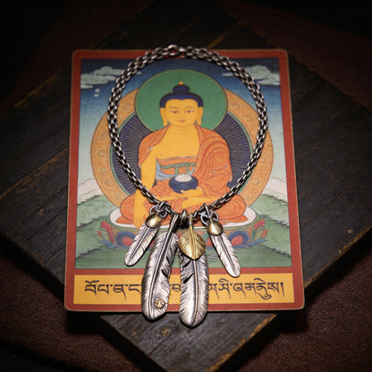 Kailash Way Sterling Silver Feather Spiritual Freedom Necklace front view with pendant