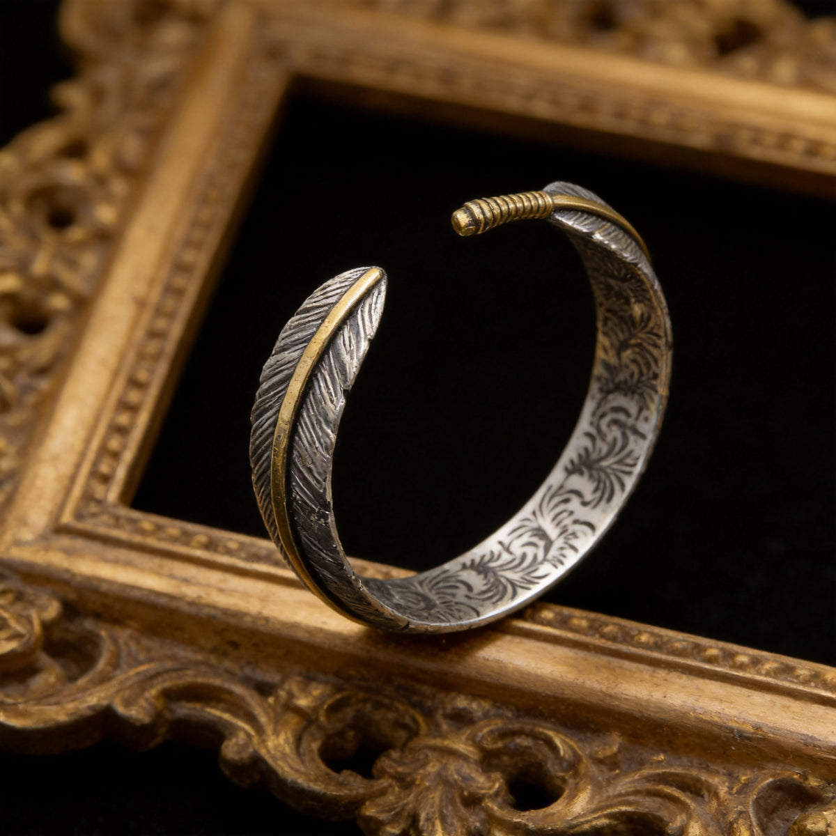 Kailash Way Silver Feather Resilience Freedom Bangle front view
