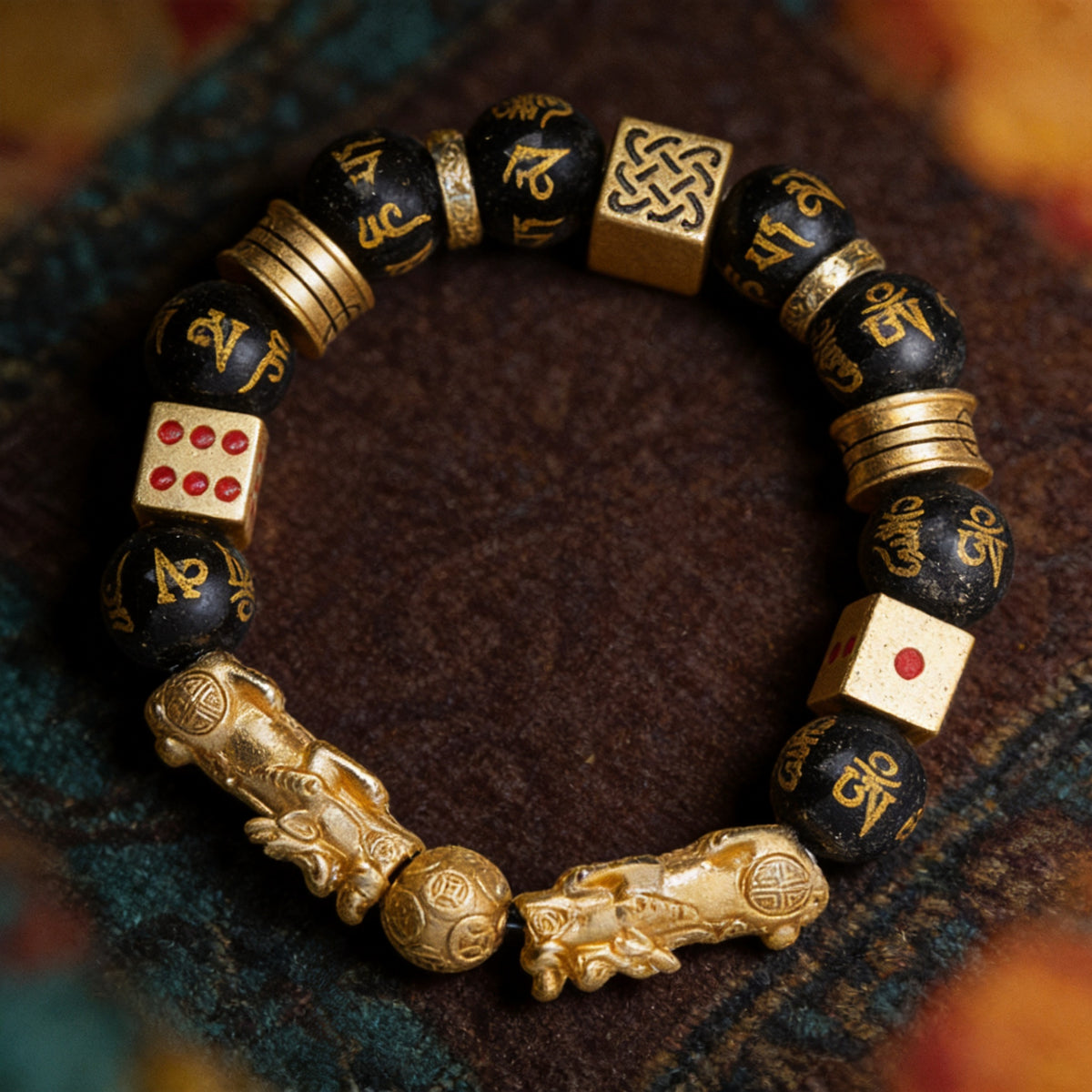 Kailash Way Black Obsidian Pixiu Prosperity Protection Bracelet front view