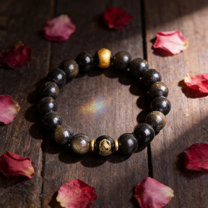 Kailash Way Obsidian Jambhala Wealth Prosperity Bracelet front view