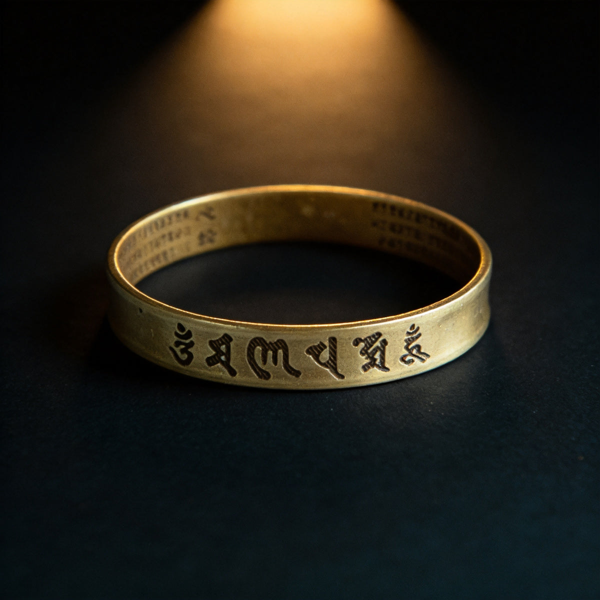 Kailash Way Brass Heart Sutra Wisdom Peace Protection Bangle front view