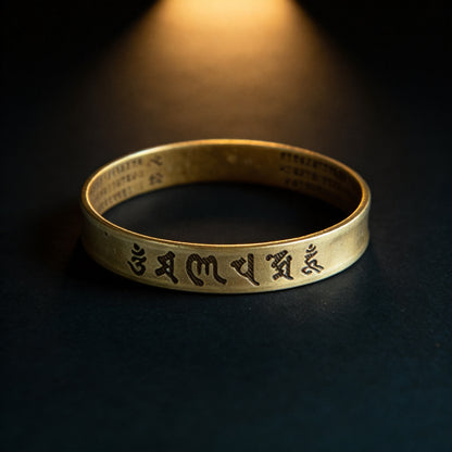 Kailash Way Brass Heart Sutra Wisdom Peace Protection Bangle front view